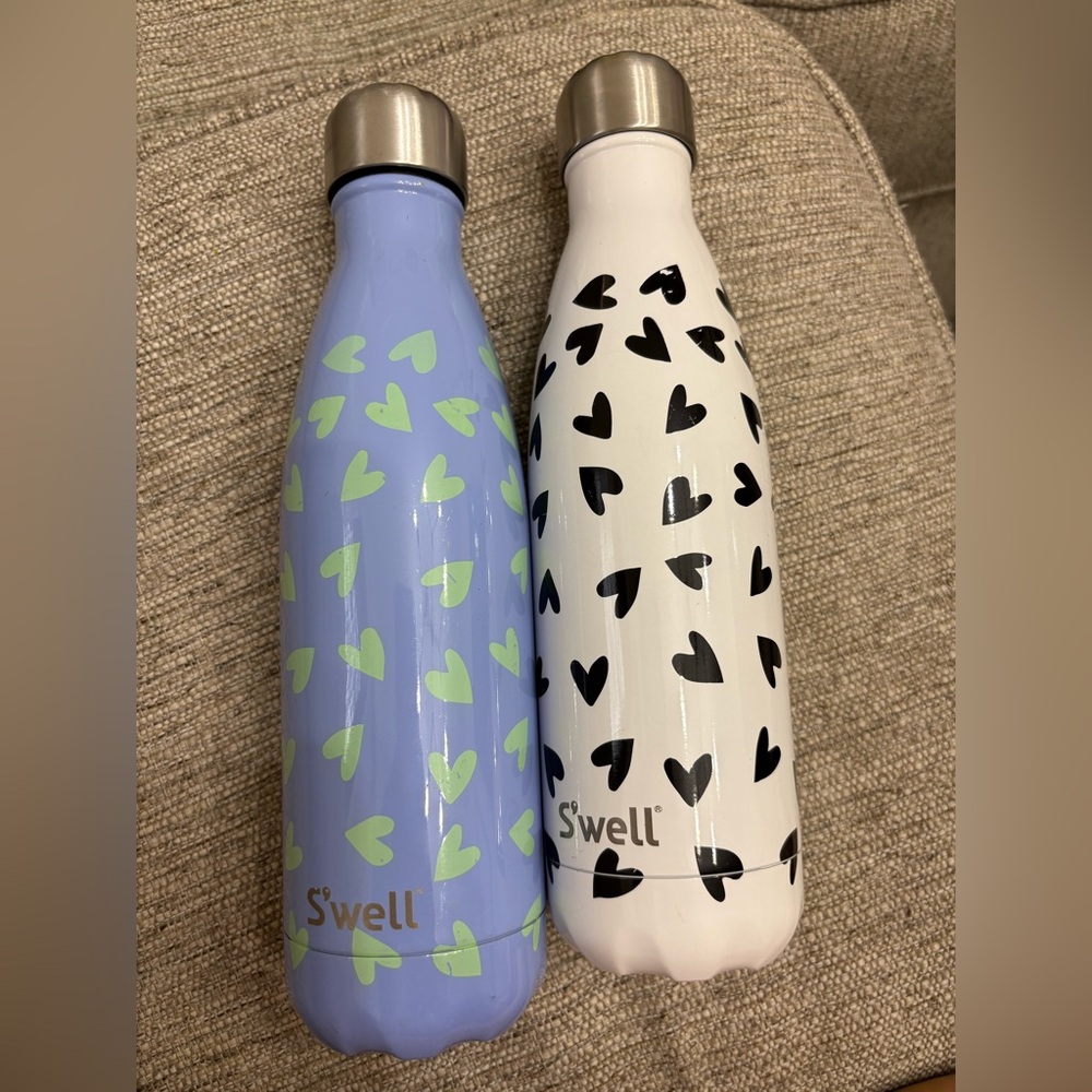 S'well Blue and White Bottles with Heart Designs